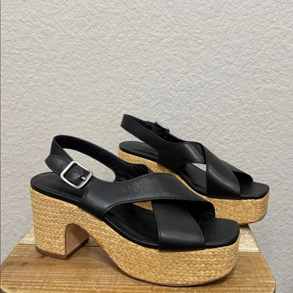 Vince Clementine Black Leather Platform Sandals Size 7.5 - Picture 3 of 9
